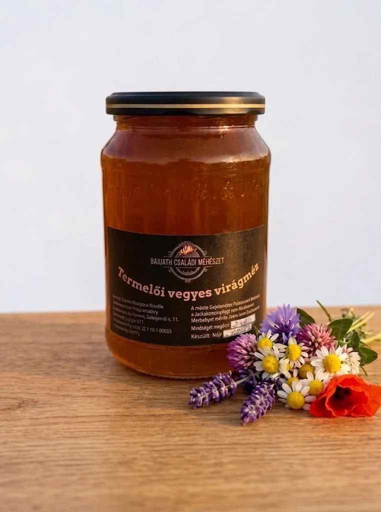 Baráth termelői vegyes virágméz 1000 g-os üvegben, mezei virágokkal